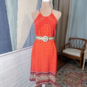 Hem & Thread Orange Lacey Boho Midi Dress
